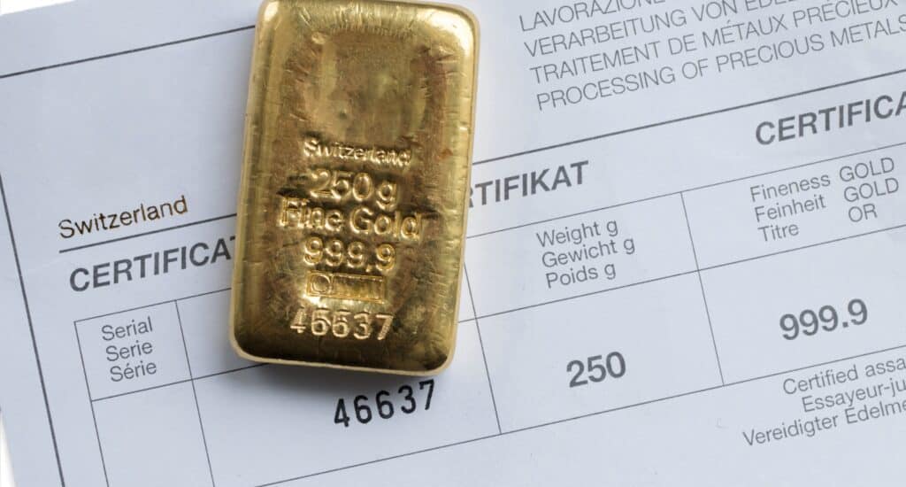 Lingot d'Or avec certificat - 250g