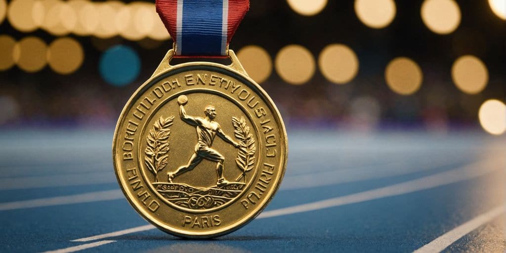 Gros plan sur une médaille d'or des Jeux Olympiques de Paris