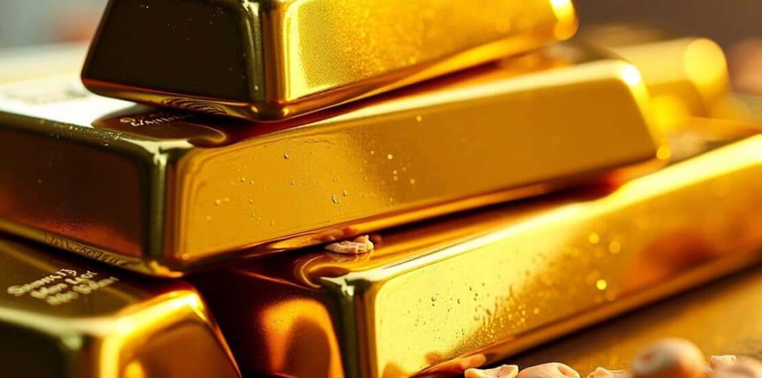 Des lingots d'or brillants empilés avec un fond flou.