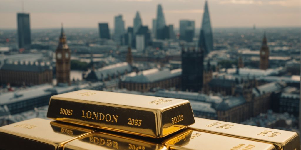 Gold and silver bars with London skyline view