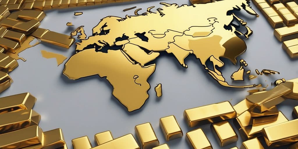 gold bars with world map background