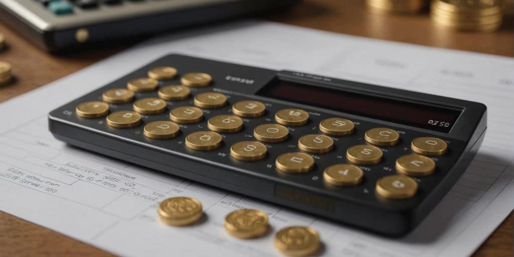 Pièces d'or, calculatrice et documents fiscaux