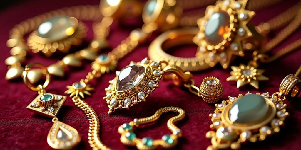 Bijoux en or élégants sur fond en velours.