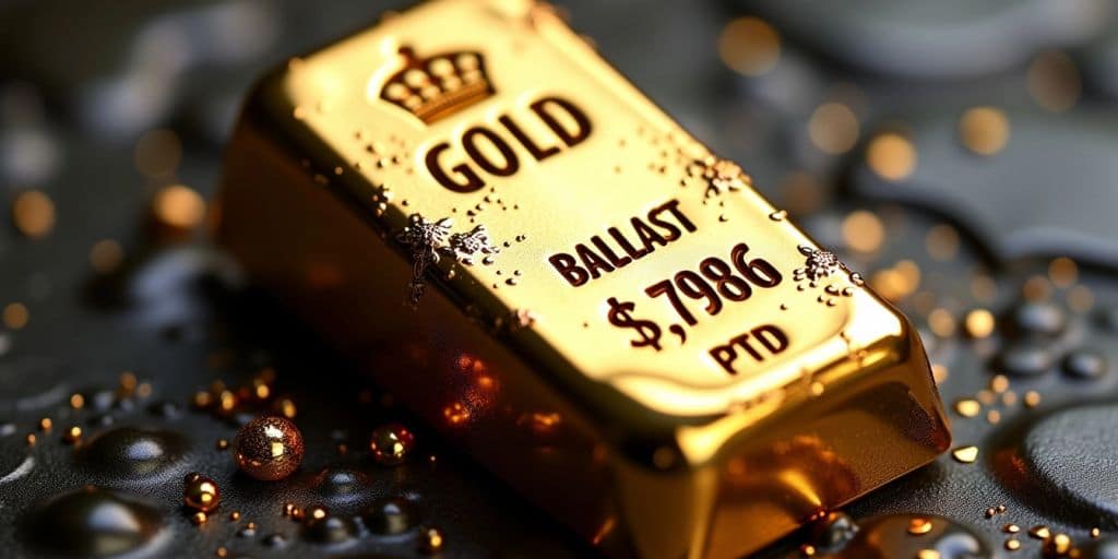 Lingot d'or brillant sur une surface sombre.