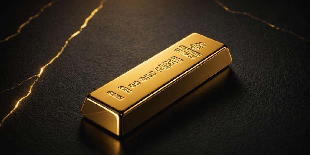 Lingot d'or brillant sur fond sombre.