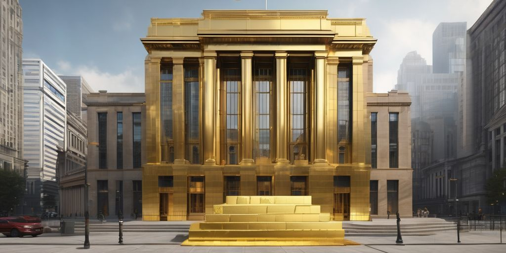 gold bars and central bank building