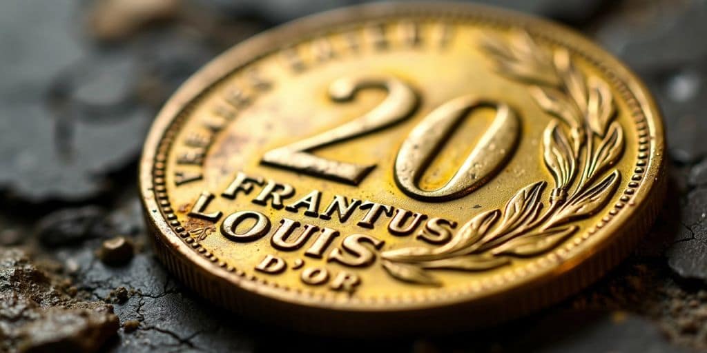 Pièce de 20 francs Louis d'Or en gros plan