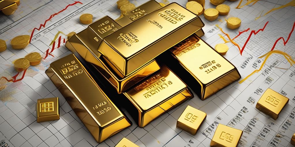gold bars and stock market charts