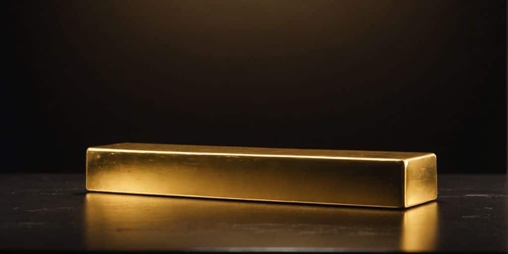 Lingot d'or brillant sur fond sombre.