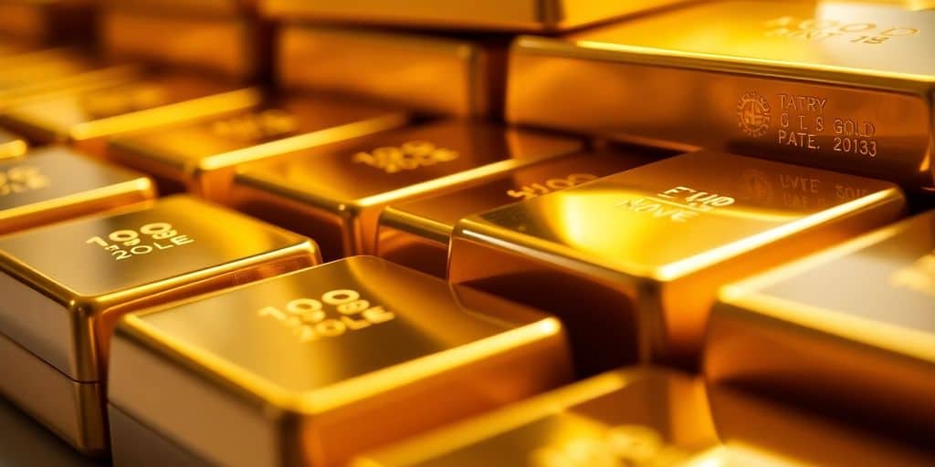 Des barres d'or empilées brillantes.
