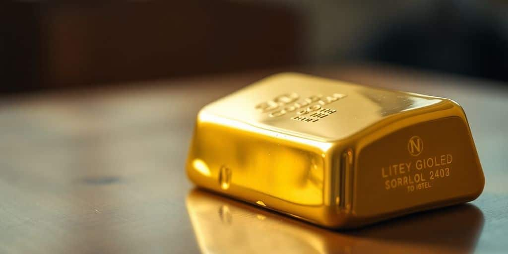 Lingot d'or sur une table en bois.