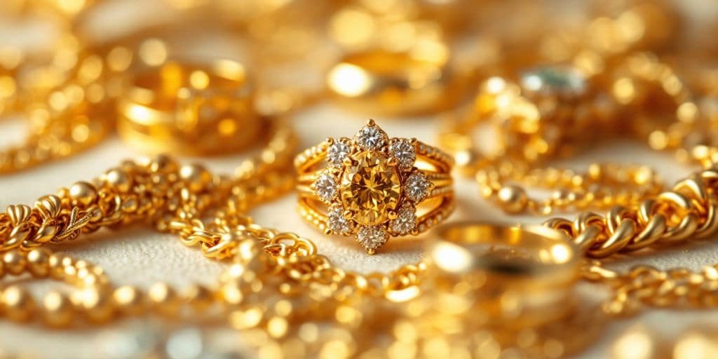 Bijoux en or brillants sur une surface douce.