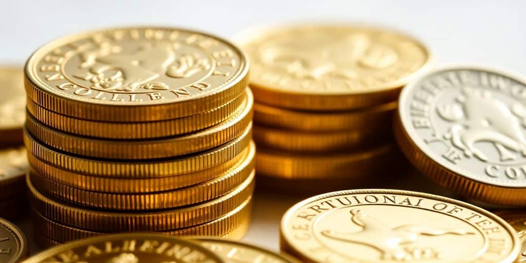 Des pièces de monnaie Napoléon en or empilées.
