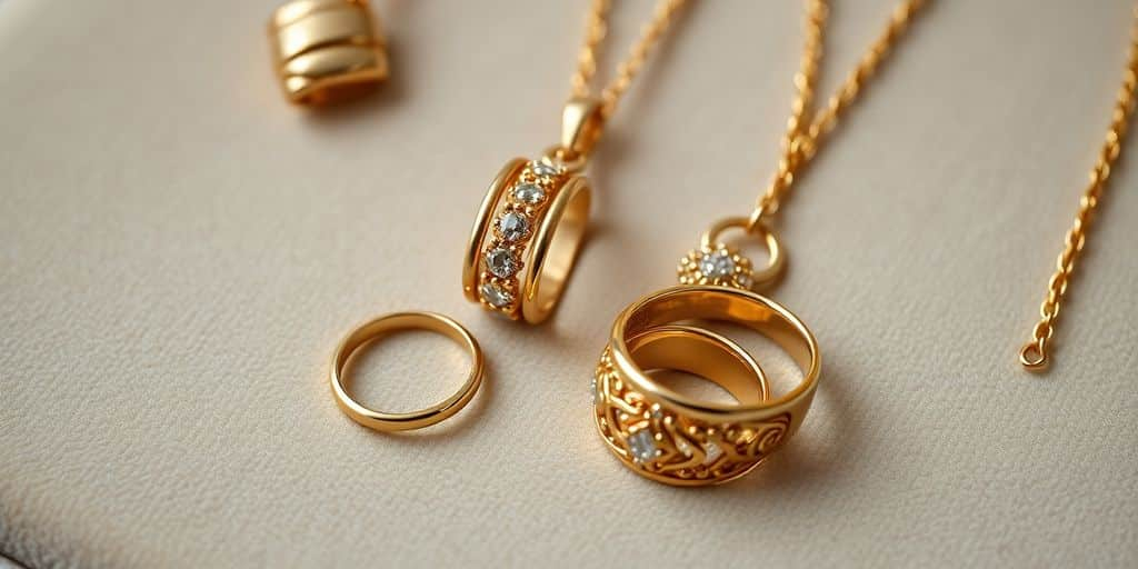 Bijoux en or sur un fond en velours.