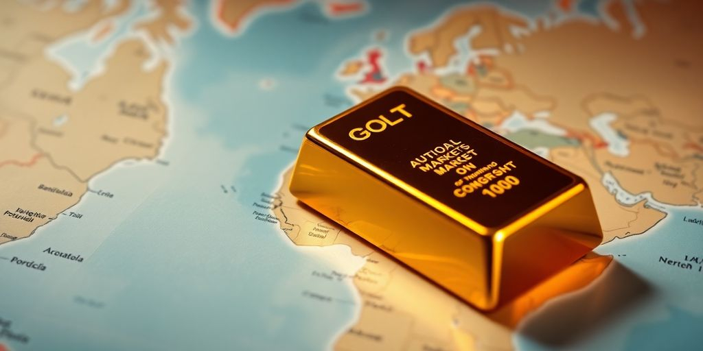 Lingot d'or sur une carte du monde.