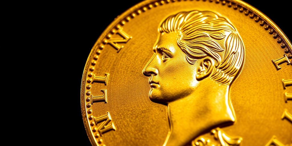 Une pièce en or de Napoléon avec des détails complexes.