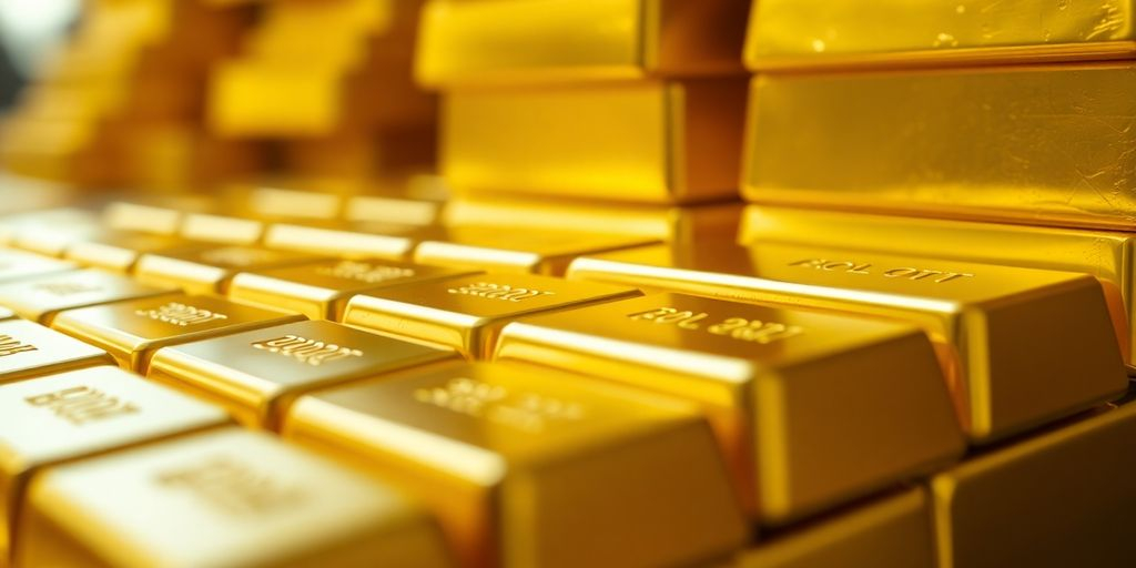 Des lingots d'or empilés avec éclat.