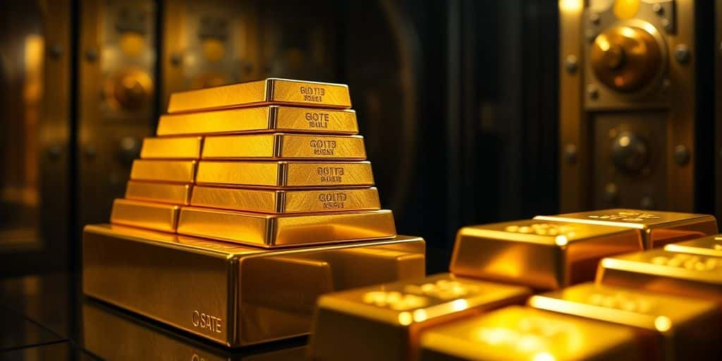 Barres d'or brillantes dans un coffre-fort sécurisé.