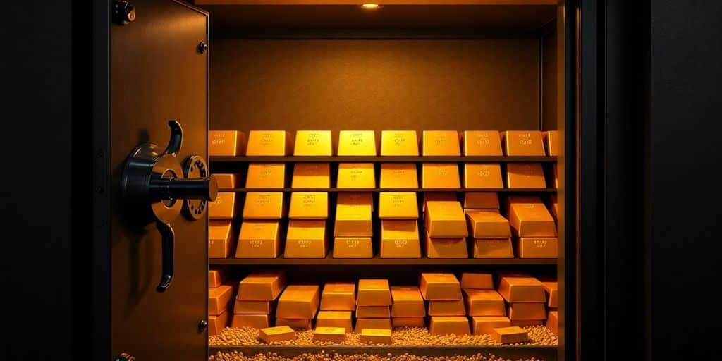 Coffre-fort privé rempli de lingots d'or.