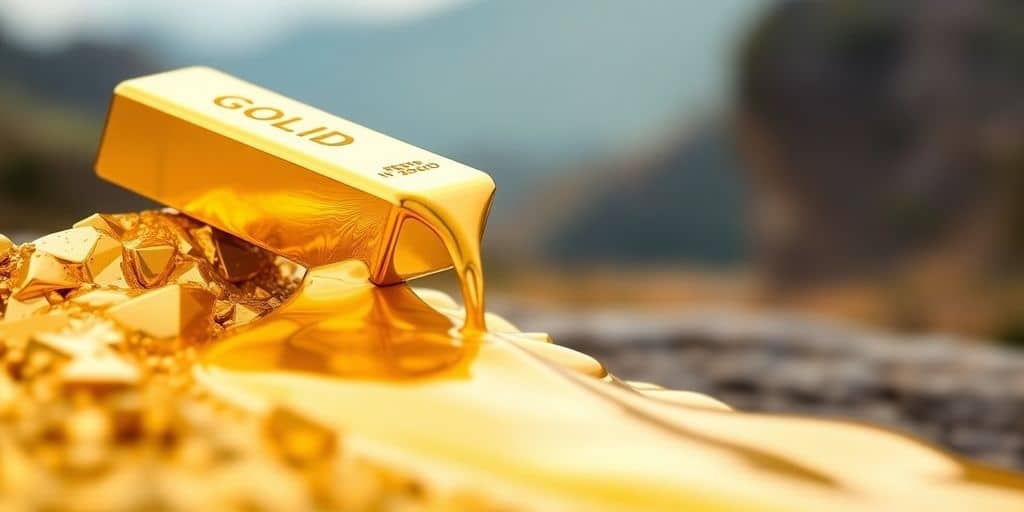 Barre d'or fondue sur un fond flou.