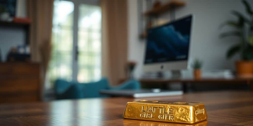 Lingot d'or sur une table en bois.