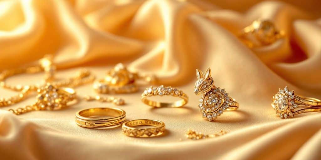 Bijoux en or élégants sur fond riche.
