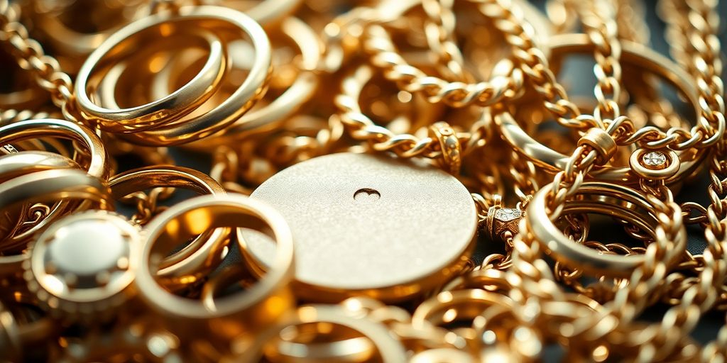 Bijoux en or recyclé brillants et texturés.