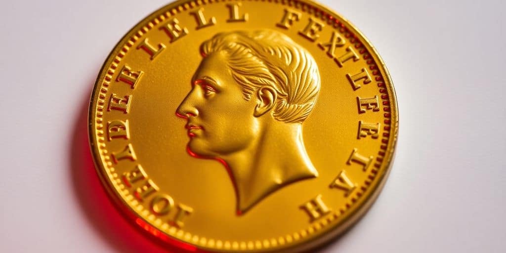 Pièce de Napoléon en or, focus sur les détails.