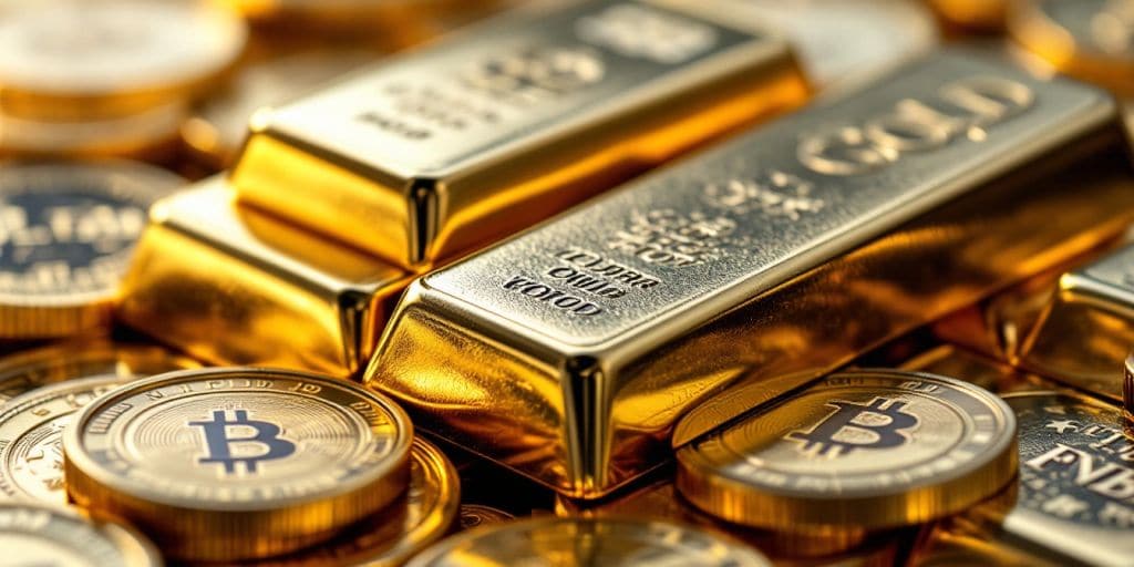 Lingots et pièces d'or brillants empilés.
