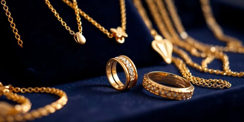 Bijoux en or sur un fond en velours.