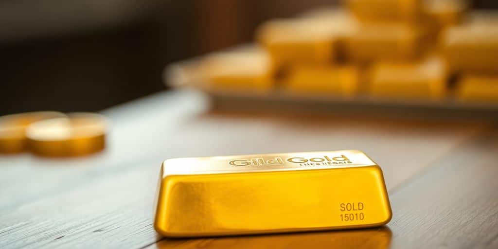 Lingot d'or sur une table en bois.
