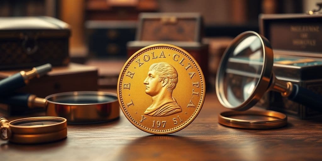 Pièce en or Napoléon sur une table en bois.