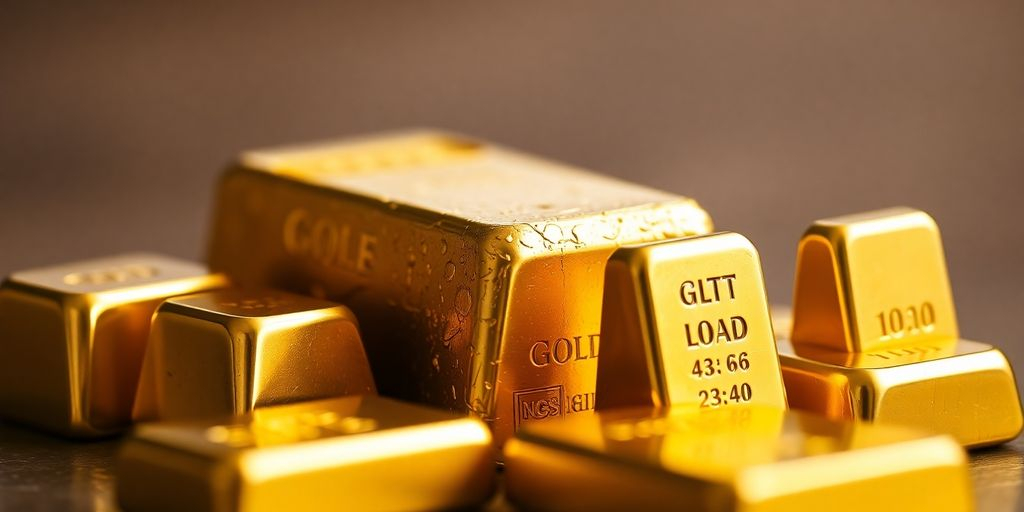 Lingots d'or de différentes tailles sur une surface brillante.