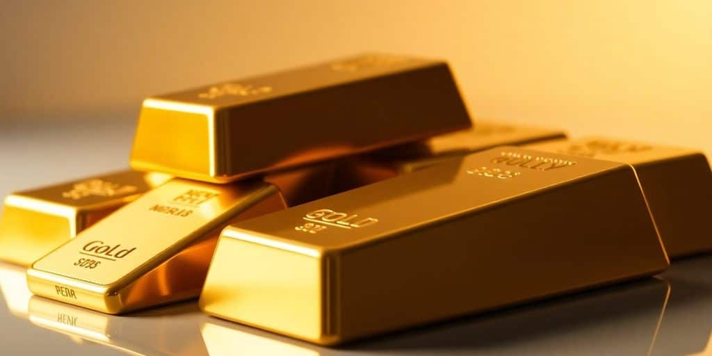 Lingots d'or brillants sur un fond neutre.