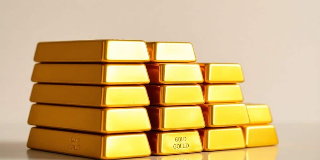 Lingots d'or brillants sur un fond simple.