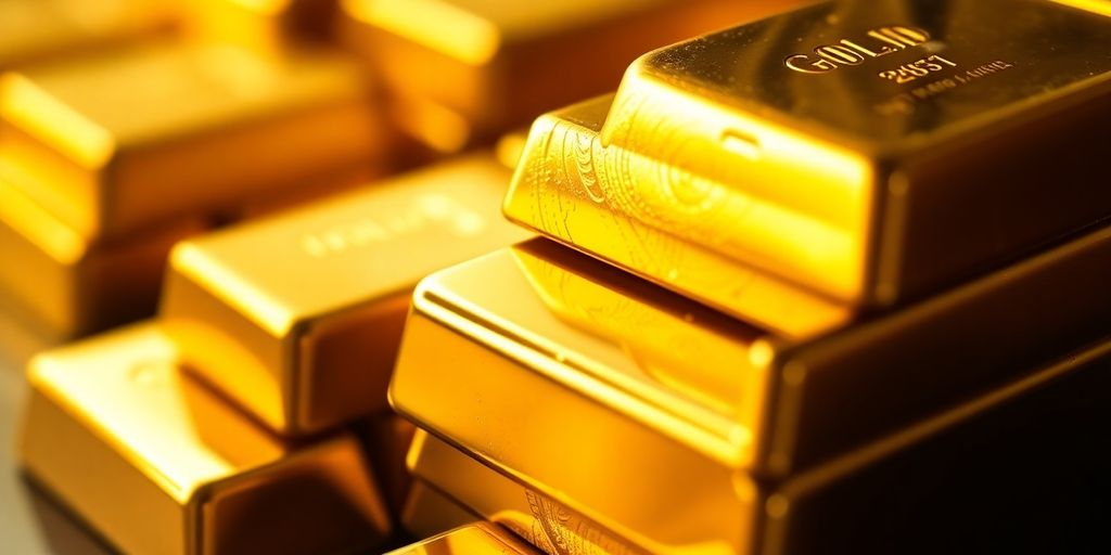 Des lingots d'or empilés brillants.