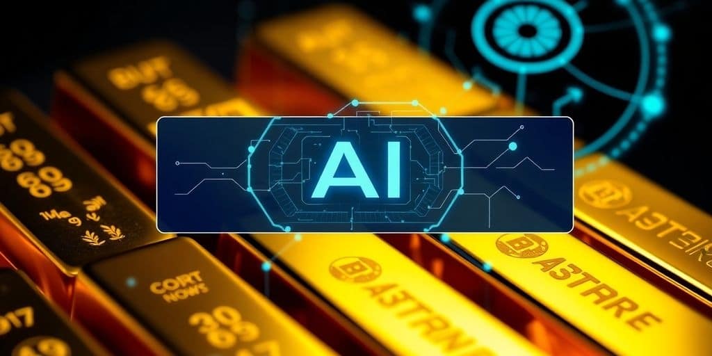 Des lingots d'or avec une interface IA futuriste.