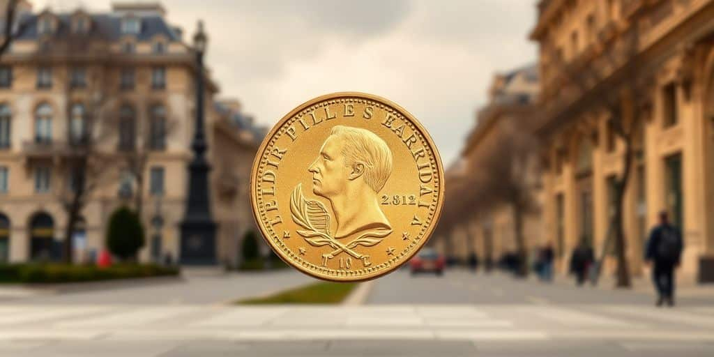 Pièce en or de Napoléon sur les Champs-Élysées.