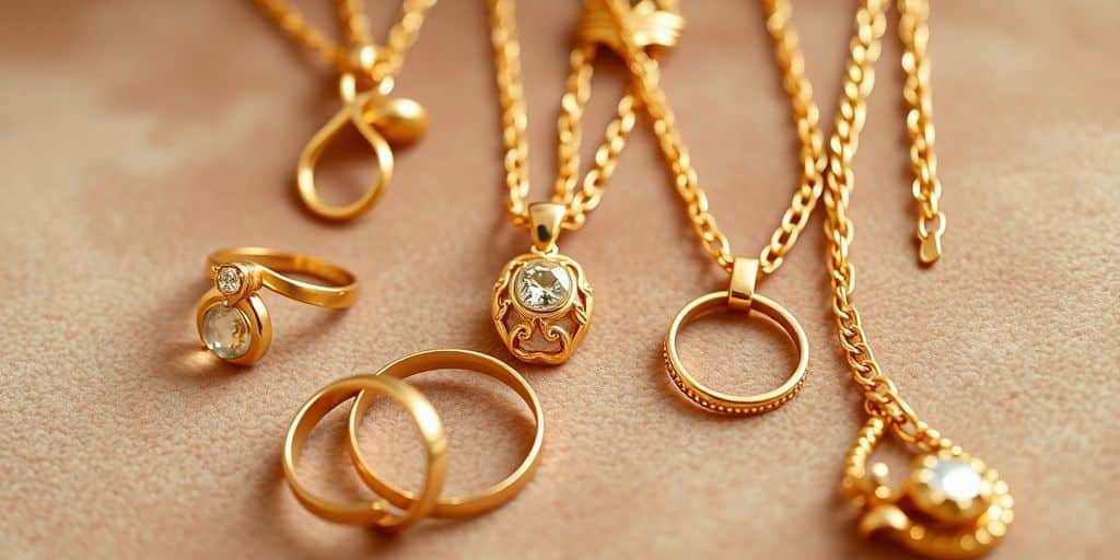 Bijoux en or élégants sur un fond en velours.