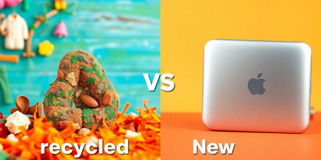 Produit recyclé à gauche, produit neuf à droite.