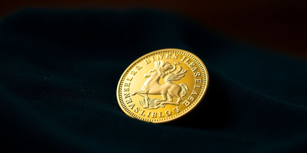 Une pièce de Napoléon en or sur un fond sombre.