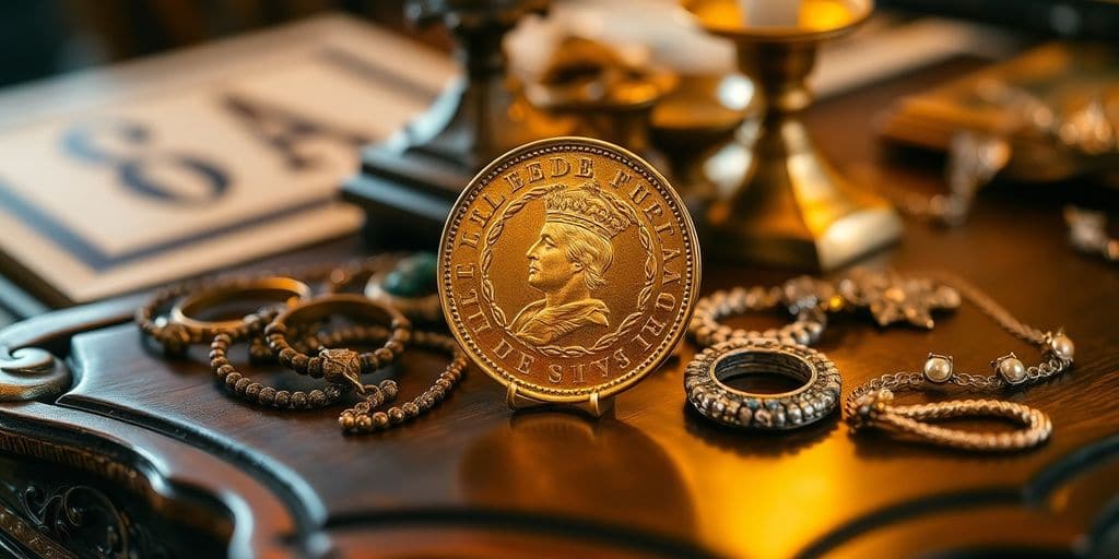 Pièce en or de Napoléon sur une table ancienne.