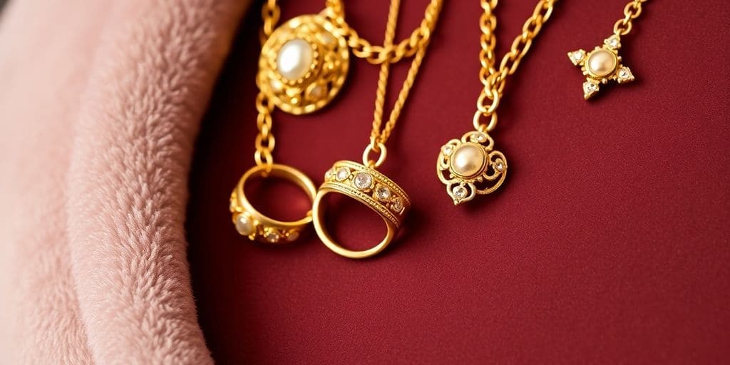 Bijoux en or sur fond en velours.
