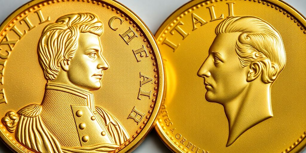 Monnaies en or de Napoléon français et italien.