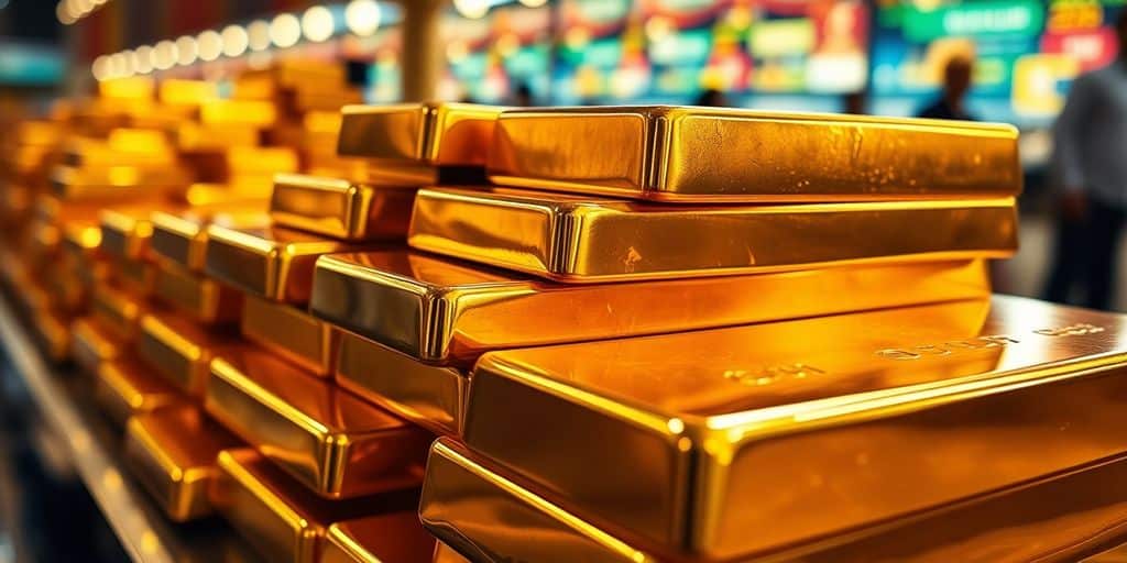 Des lingots d'or empilés brillants.