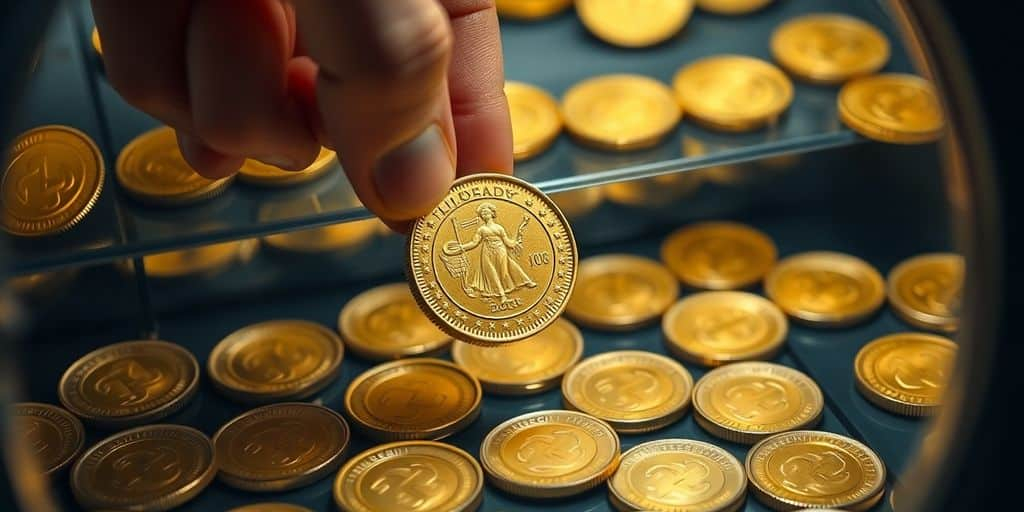 Main d'une personne tenant une pièce en or Napoléon.