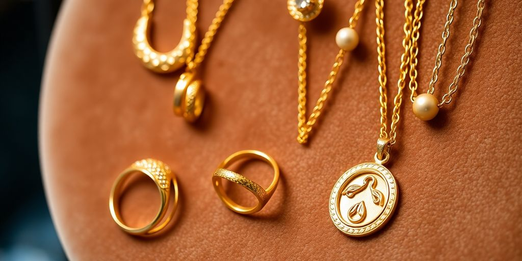 Bijoux en or élégants sur fond en velours.