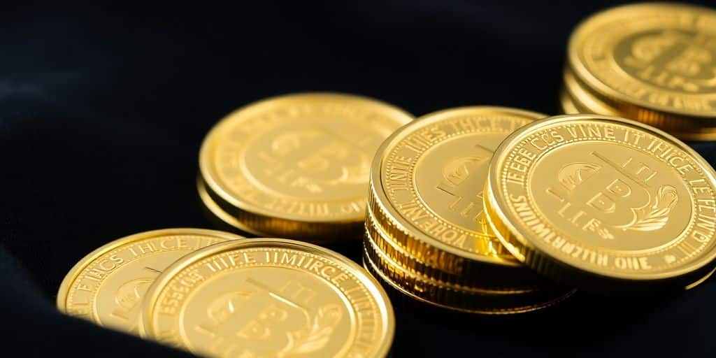 Pièces d'or empilées sur un fond sombre.