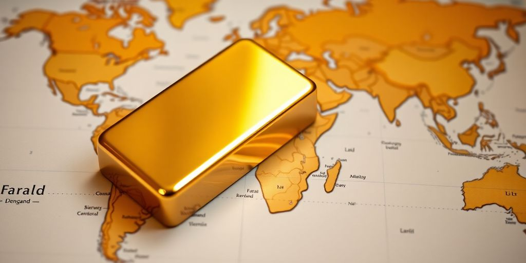 Barre d'or sur une carte du monde.