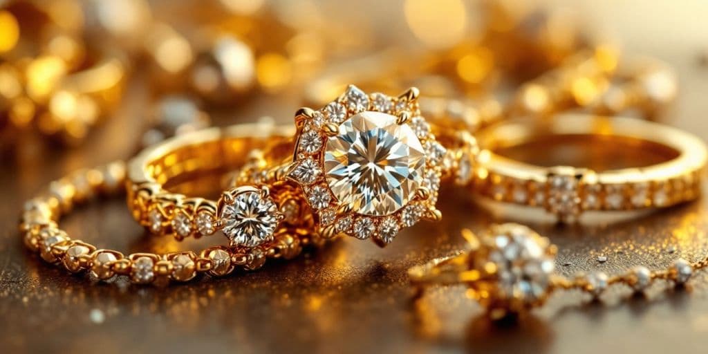 Bijoux en or brillants sur un fond flou.